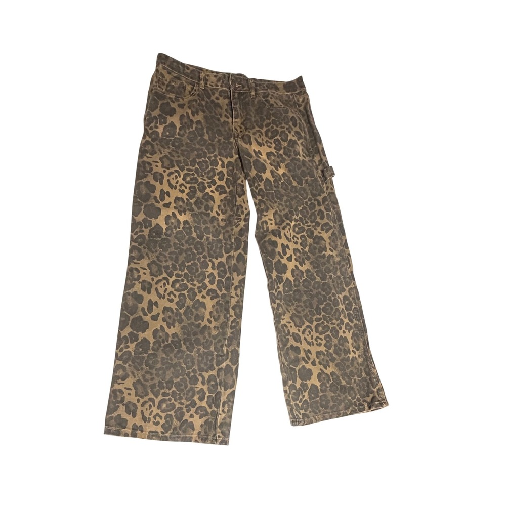 Love Soho Leopard Print Carpenter Pants Brown Tan Wide Leg Utility Size 13